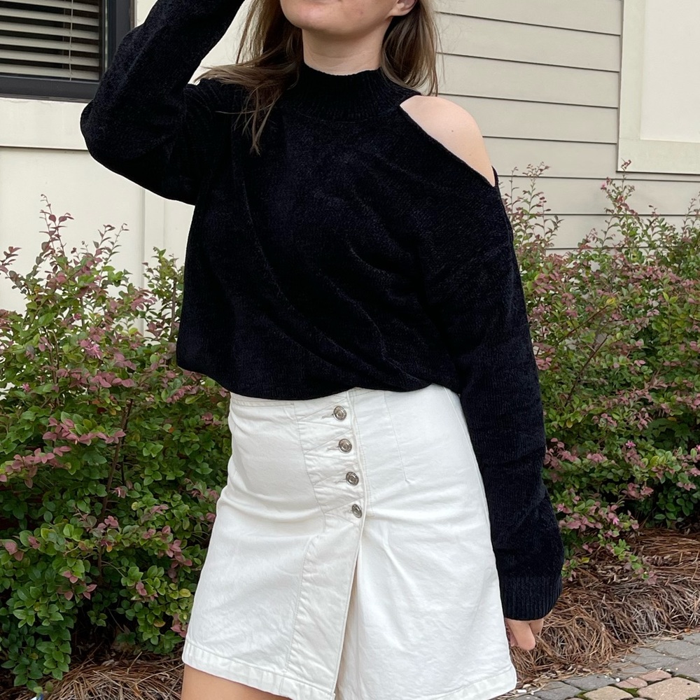 Black cold shoulder sweater